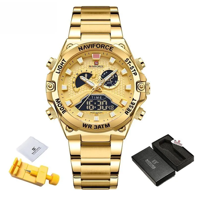 New Watches Men Military Sport Waterproof Quartz Digital Chronograph Stainless Steel Strap Man Luminous Clock
