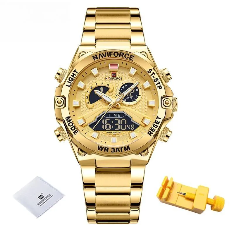 New Watches Men Military Sport Waterproof Quartz Digital Chronograph Stainless Steel Strap Man Luminous Clock