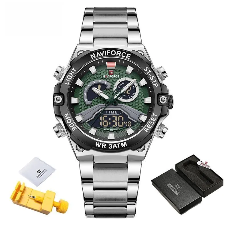 New Watches Men Military Sport Waterproof Quartz Digital Chronograph Stainless Steel Strap Man Luminous Clock
