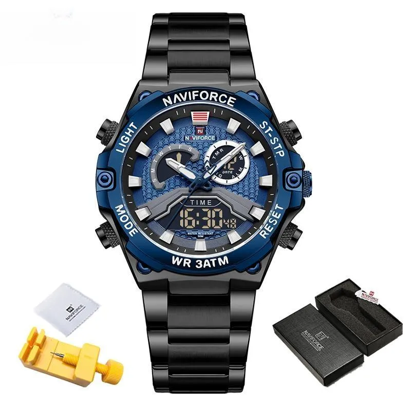 New Watches Men Military Sport Waterproof Quartz Digital Chronograph Stainless Steel Strap Man Luminous Clock