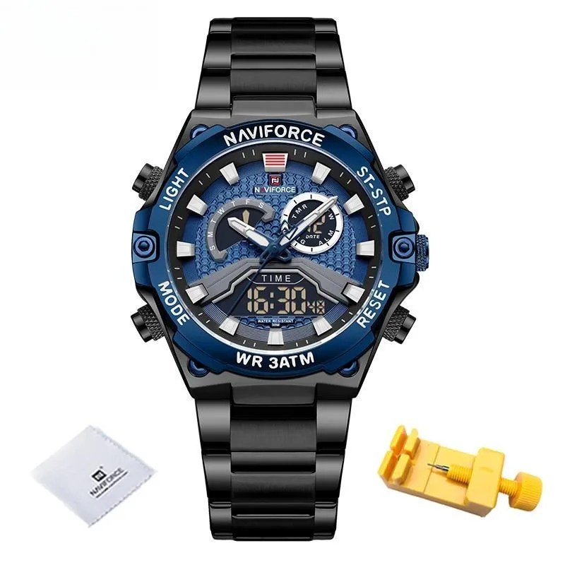 New Watches Men Military Sport Waterproof Quartz Digital Chronograph Stainless Steel Strap Man Luminous Clock