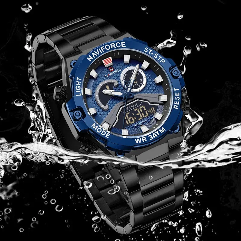New Watches Men Military Sport Waterproof Quartz Digital Chronograph Stainless Steel Strap Man Luminous Clock
