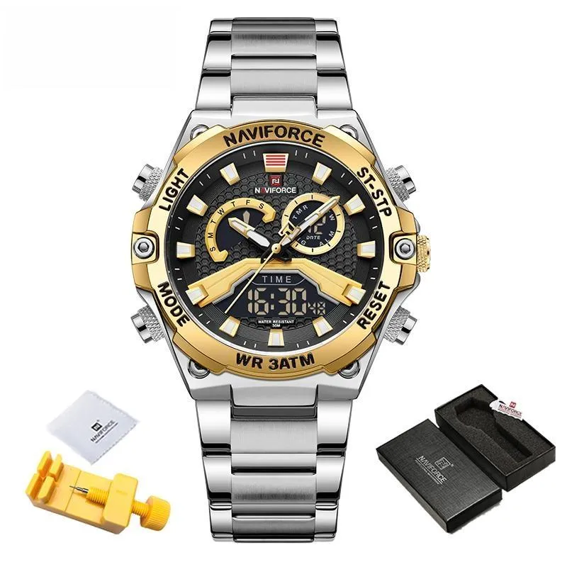 New Watches Men Military Sport Waterproof Quartz Digital Chronograph Stainless Steel Strap Man Luminous Clock
