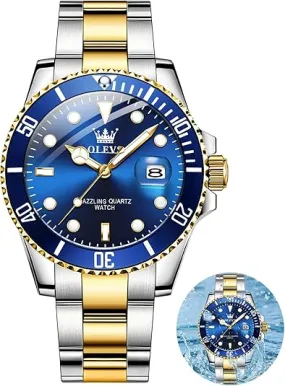 Olev's Men's Watch, Blue/Silver/Gold #6650