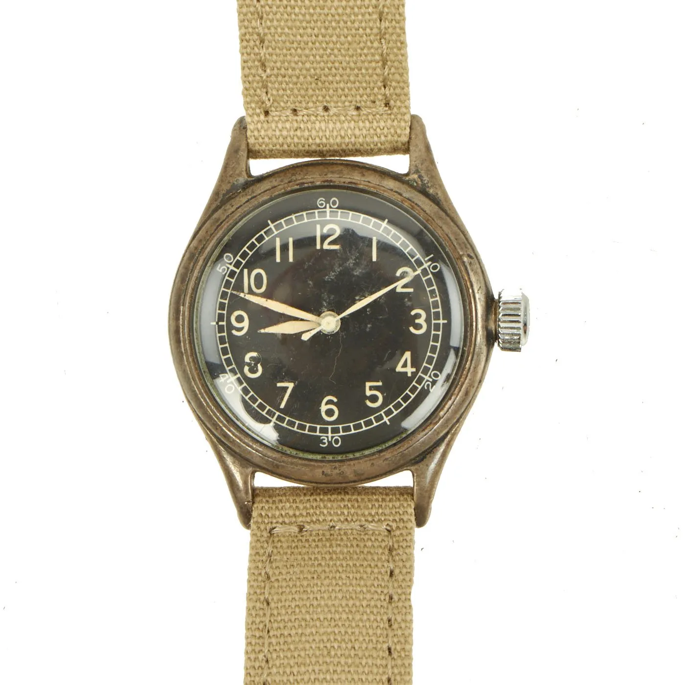 Original U.S. WWII 1943 Type A-11 USAAF Wrist Watch by Bulova with Rare Silver Case - Fully Functional