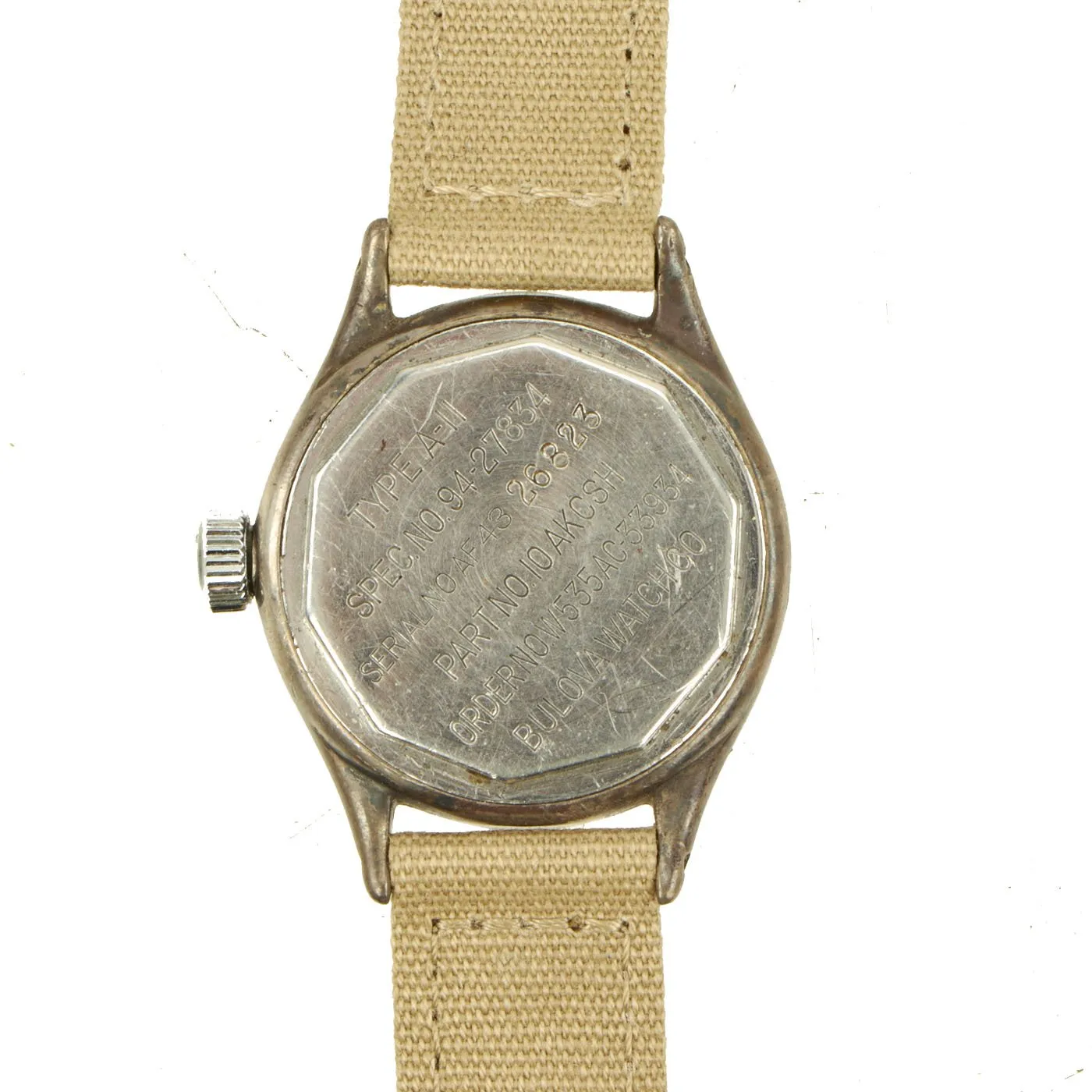 Original U.S. WWII 1943 Type A-11 USAAF Wrist Watch by Bulova with Rare Silver Case - Fully Functional