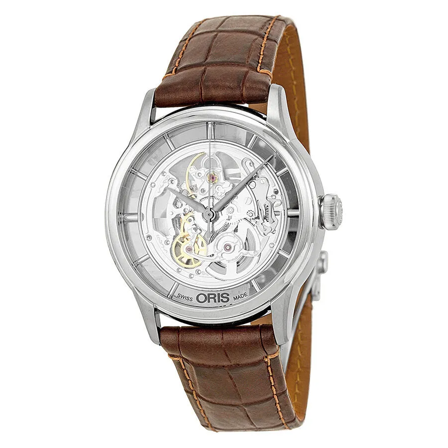 Oris Artelier Skeleton Dial Brown Leather Men's Watch 01 734 7684 4051-07 5 21 70FC