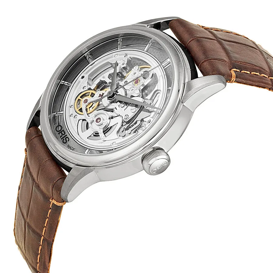 Oris Artelier Skeleton Dial Brown Leather Men's Watch 01 734 7684 4051-07 5 21 70FC