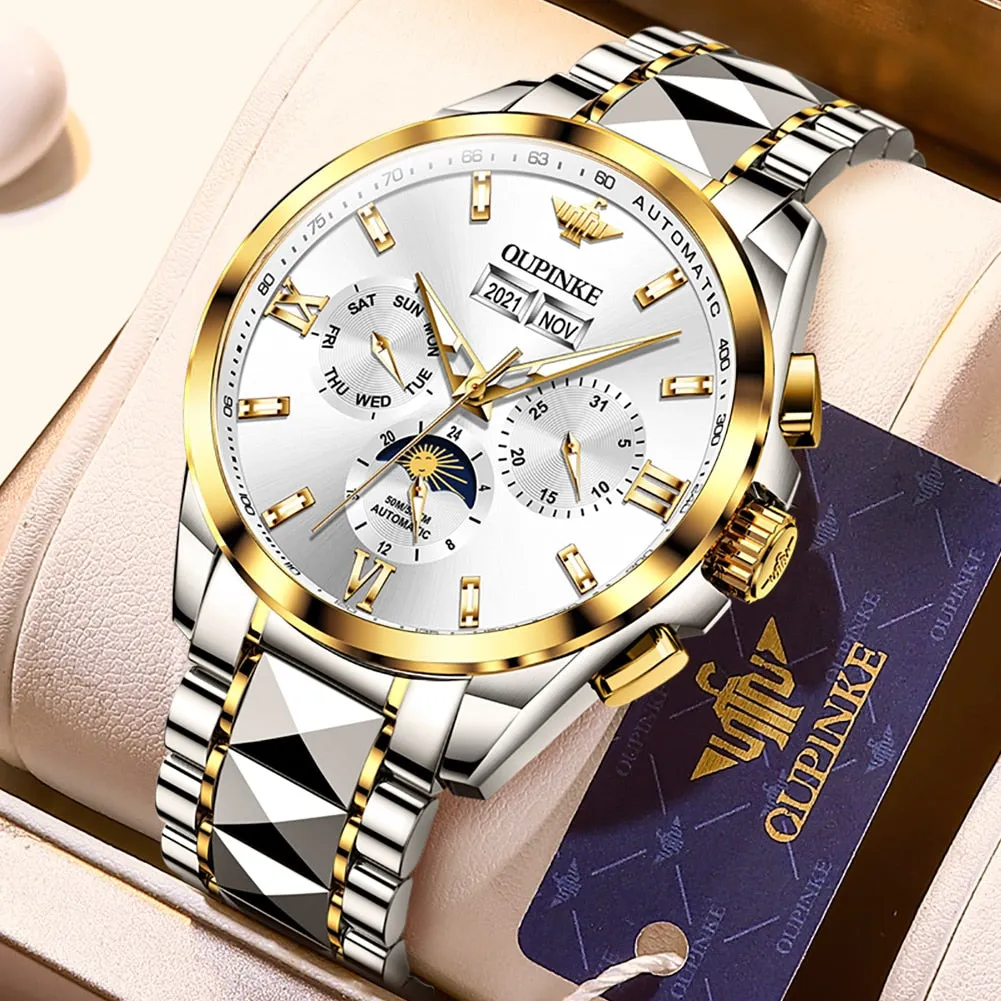 OUPINKE Top Luxury Male Watch Automatic Mechanical Men Watch 50M Waterproof Sapphire Mirror Original Wristwatch