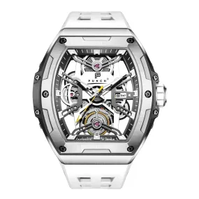 PUNCH Mens Watch White & Silver Square Skeleton Automatic Sporting Watch