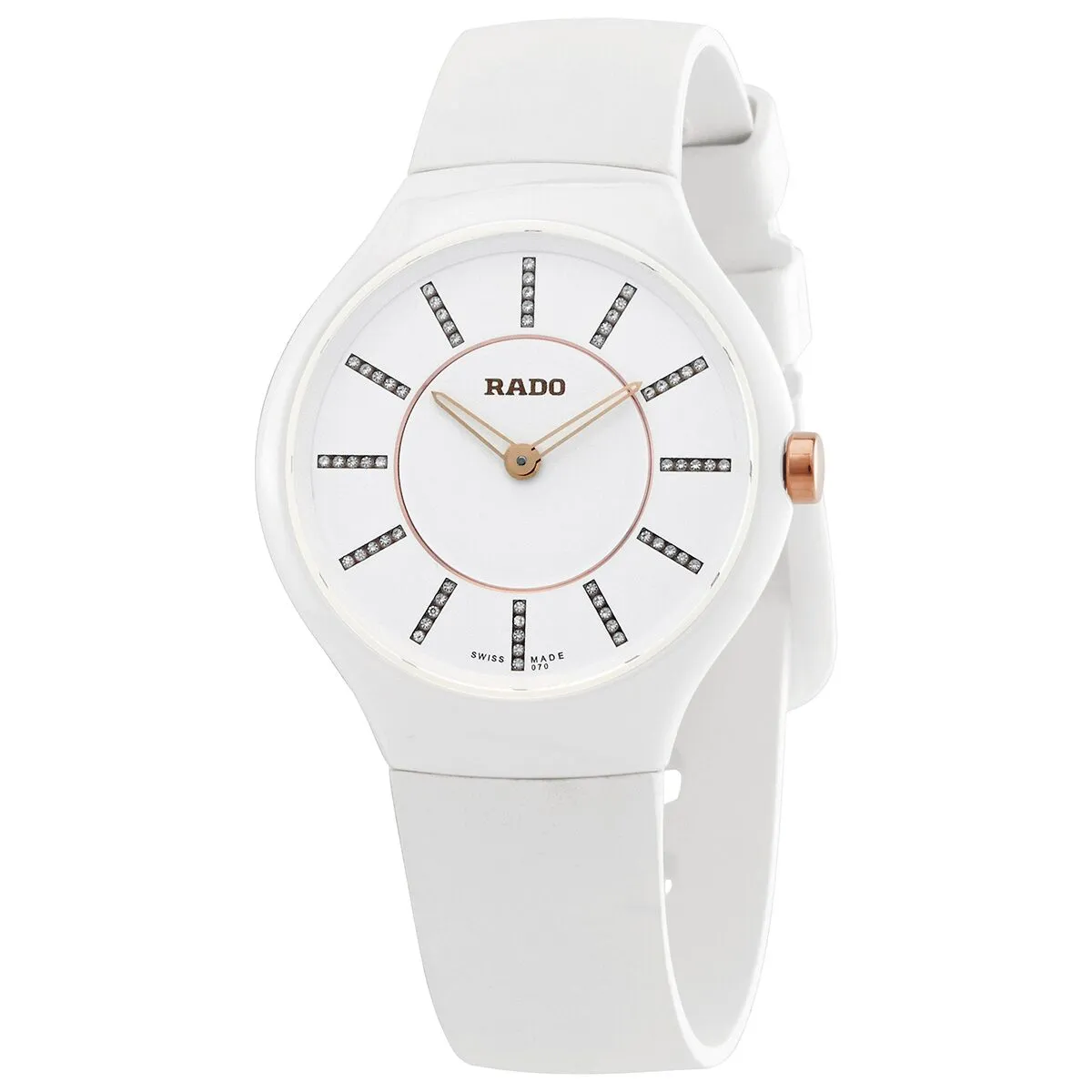 Rado True Thinline White Diamond Dial Rubber Rubber Ladies Watch R27958709