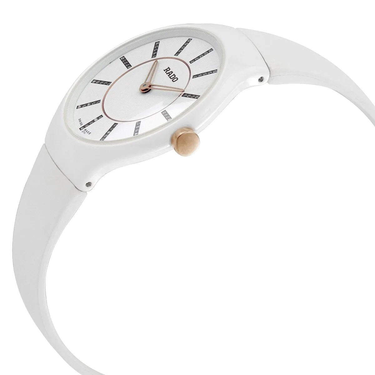 Rado True Thinline White Diamond Dial Rubber Rubber Ladies Watch R27958709