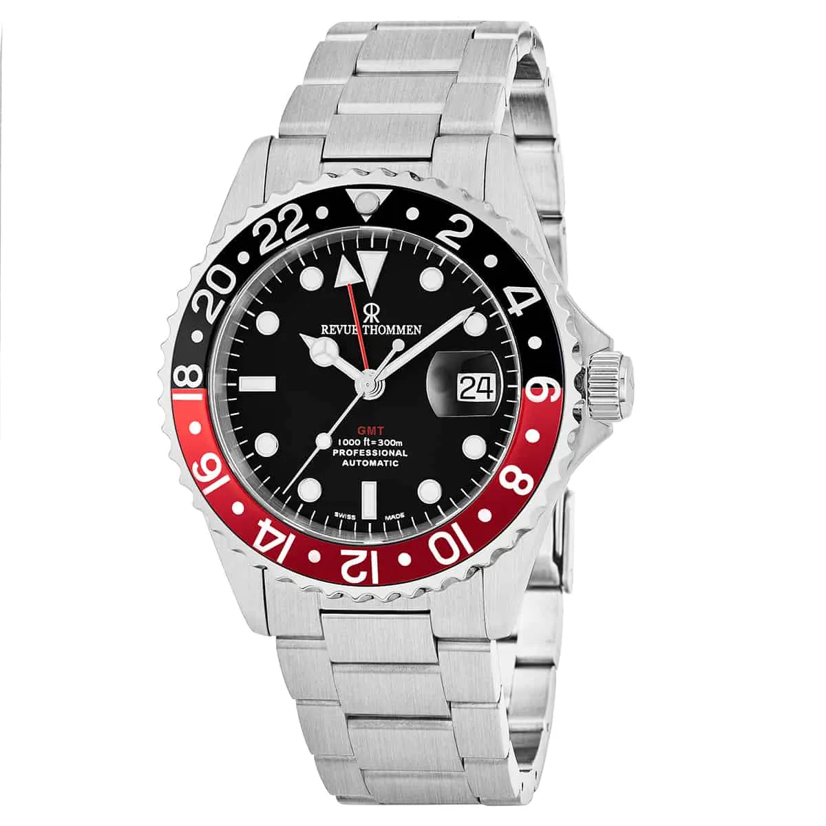 Revue Thommen Men's 17572.2136 'Diver' Black Dial Stainless Steel GMT Automatic Watch