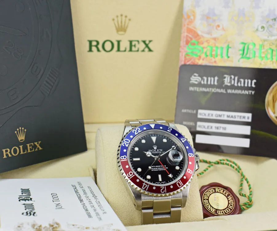 ROLEX 40mm Stainless GMT Master II Pepsi Blue-Red Bezel SEL Model 16710