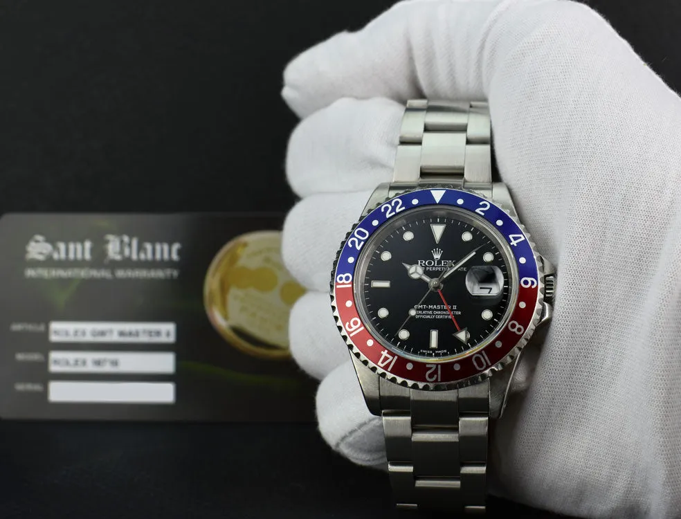 ROLEX 40mm Stainless GMT Master II Pepsi Blue-Red Bezel SEL Model 16710