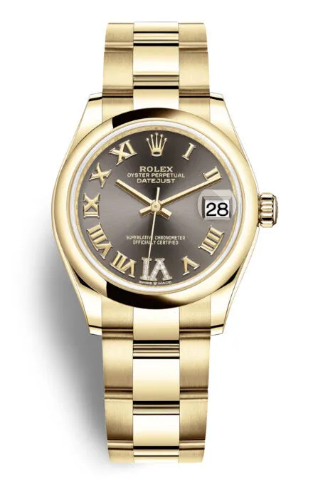 Rolex Datejust 31 Dark Grey Diamond Dial Ladies 18kt Yellow Gold Oyster Watch 278248GYRDO