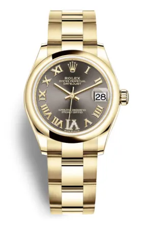 Rolex Datejust 31 Dark Grey Diamond Dial Ladies 18kt Yellow Gold Oyster Watch 278248GYRDO
