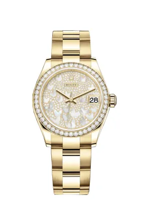 Rolex Datejust 31 Diamond Pave Mother of Pearl Butterfly Dial Ladies 18kt Yellow Gold Oyster Watch 278288PAVEO