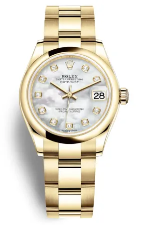 Rolex Datejust 31 Mother of Pearl Diamond Ladies 18kt Yellow Gold Oyster Watch 278248MDO