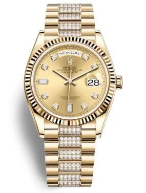 Rolex Day-Date 36 Champagne Dial 18kt Yellow Gold Diamond-Set President Watch 128238CDDP