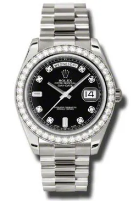 Rolex Day-Date II Black Dial 18K White Gold President Automatic Men's Watch 218349BKDP