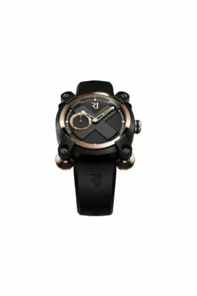 romain jerome moon invader red metal chronograph 46mm black pvd coated steel & 18kt rose gold men's watch