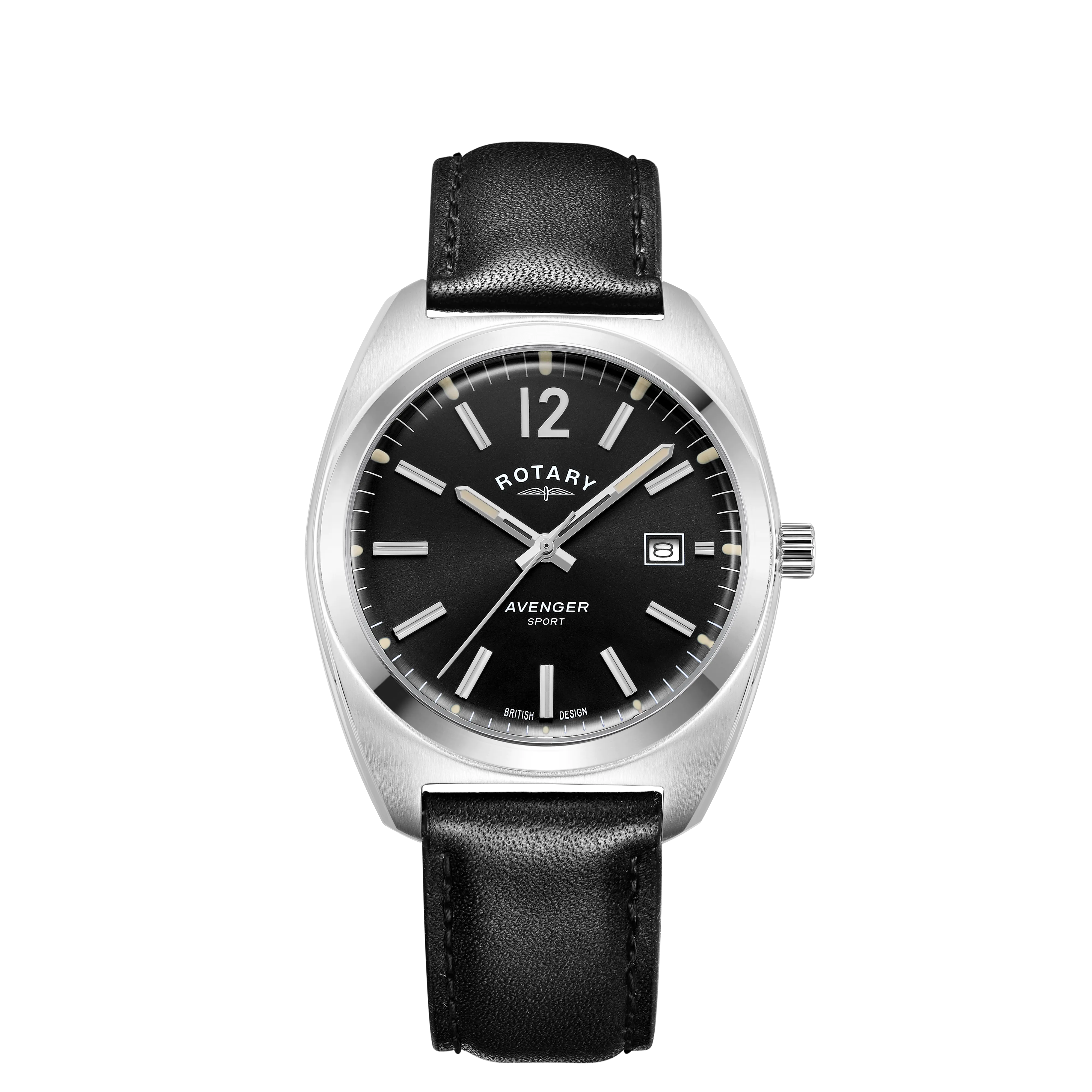 Rotary 38mm Avenger Sport 1895 Black Quartz Watch with a Black Leather Strap