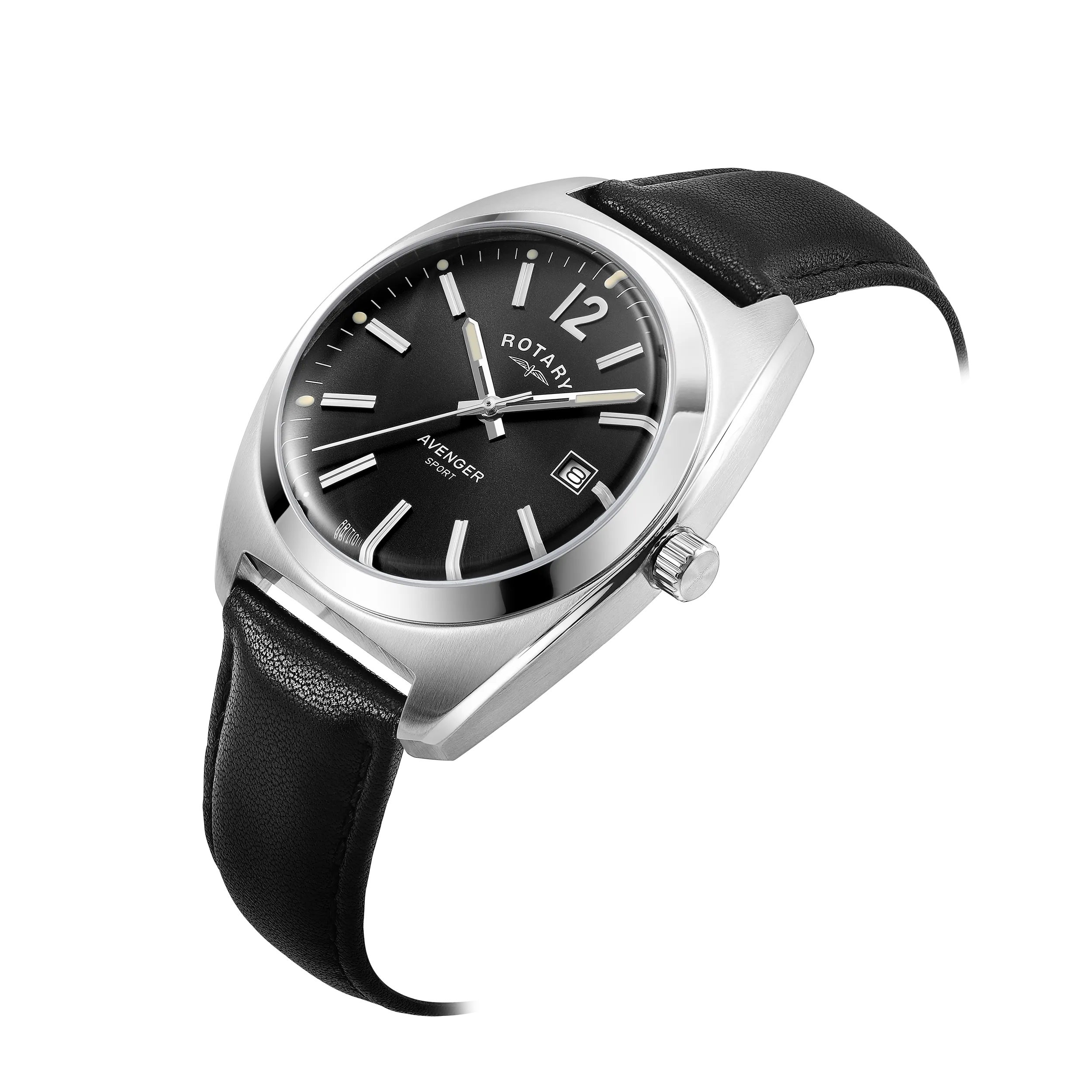 Rotary 38mm Avenger Sport 1895 Black Quartz Watch with a Black Leather Strap
