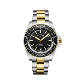 Rotary 41mm Two-Tone Henley Worldtimer Black Quartz Watch