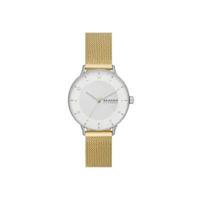 Skagen Riis Three-Hand Gold-Tone Stainless Steel Mesh Watch