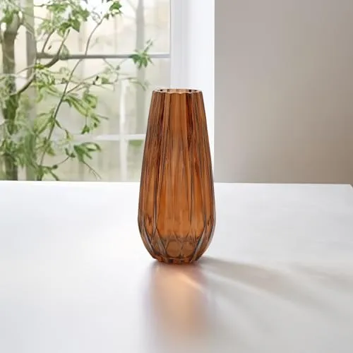 SPHINX Decorative Glass Vase for Flowers Plants Home Decor Office Living Table Decorations, Vases for home decor, Luster Glass Vase,Modern Glass Vase - (Dark Amber Diamond Cut, 10 Inches)