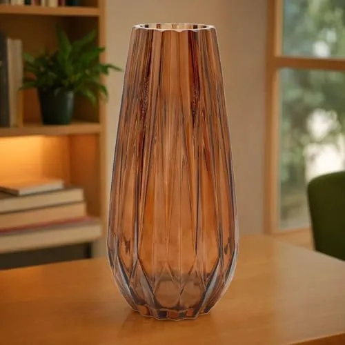 SPHINX Decorative Glass Vase for Flowers Plants Home Decor Office Living Table Decorations, Vases for home decor, Luster Glass Vase,Modern Glass Vase - (Dark Amber Diamond Cut, 10 Inches)