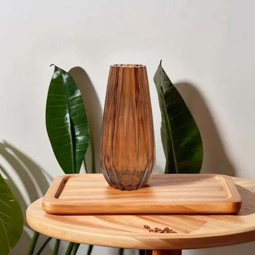 SPHINX Decorative Glass Vase for Flowers Plants Home Decor Office Living Table Decorations, Vases for home decor, Luster Glass Vase,Modern Glass Vase - (Dark Amber Diamond Cut, 10 Inches)