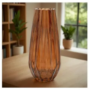 SPHINX Decorative Glass Vase for Flowers Plants Home Decor Office Living Table Decorations, Vases for home decor, Luster Glass Vase,Modern Glass Vase - (Dark Amber Diamond Cut, 10 Inches)