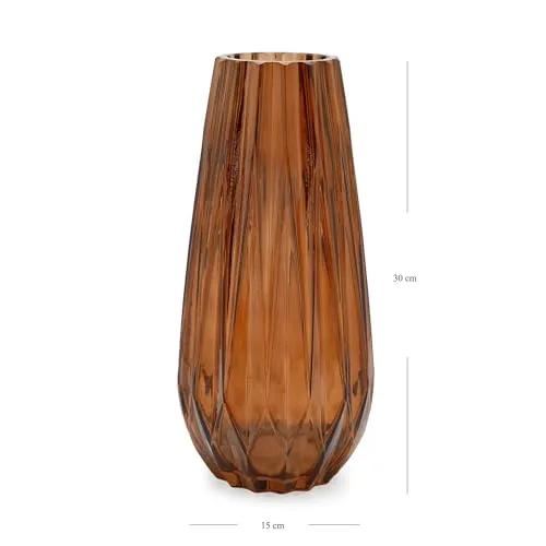 SPHINX Decorative Glass Vase for Flowers Plants Home Decor Office Living Table Decorations, Vases for home decor, Luster Glass Vase,Modern Glass Vase - (Dark Amber Diamond Cut, 10 Inches)