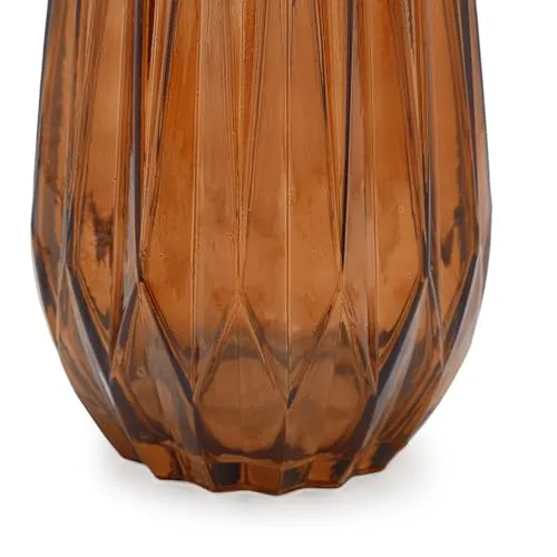 SPHINX Decorative Glass Vase for Flowers Plants Home Decor Office Living Table Decorations, Vases for home decor, Luster Glass Vase,Modern Glass Vase - (Dark Amber Diamond Cut, 10 Inches)