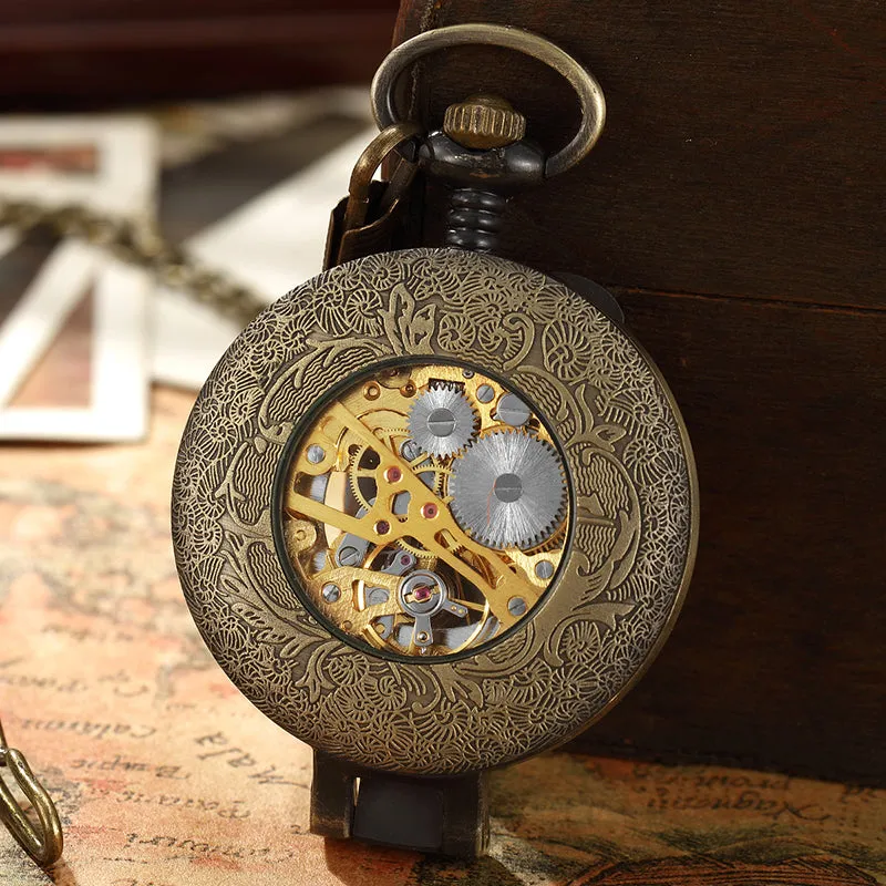 Unisex Antique Copper Fashion Mechanical Hand Wind Pocket Watch