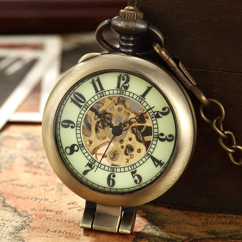 Unisex Antique Copper Fashion Mechanical Hand Wind Pocket Watch