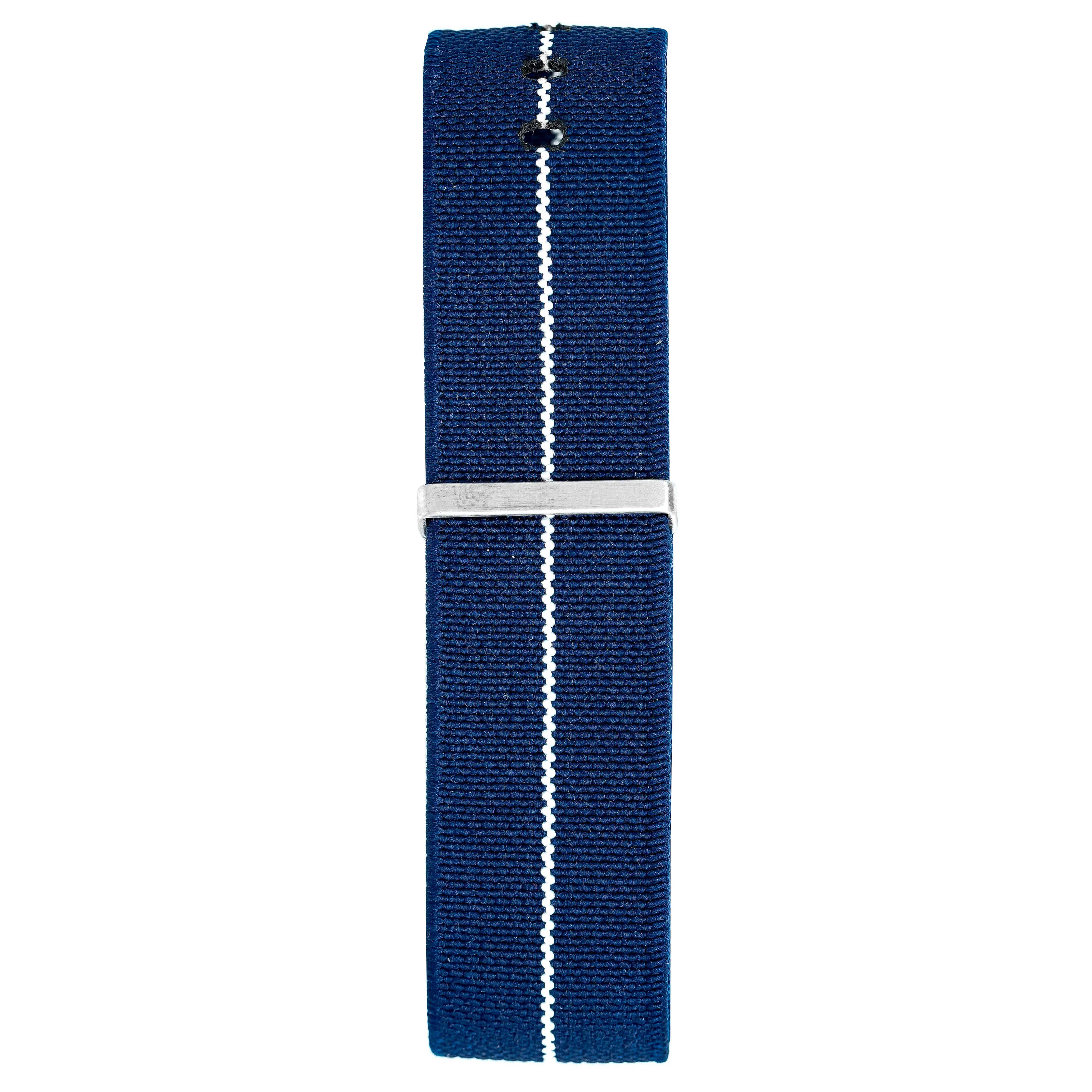 Watch Nato Strap 22mm Elasticated Nylon Blue White