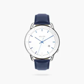 White   Silver Solar Curve (Blue Eco Vegan Leather)