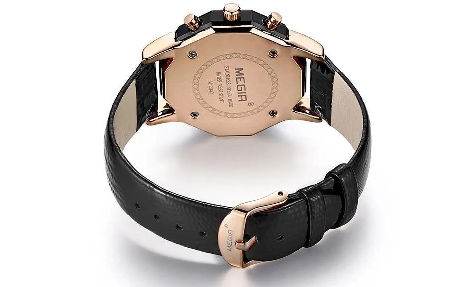 Women's Chronograph Red Leather Strap Quartz Watches with Luminous Hands