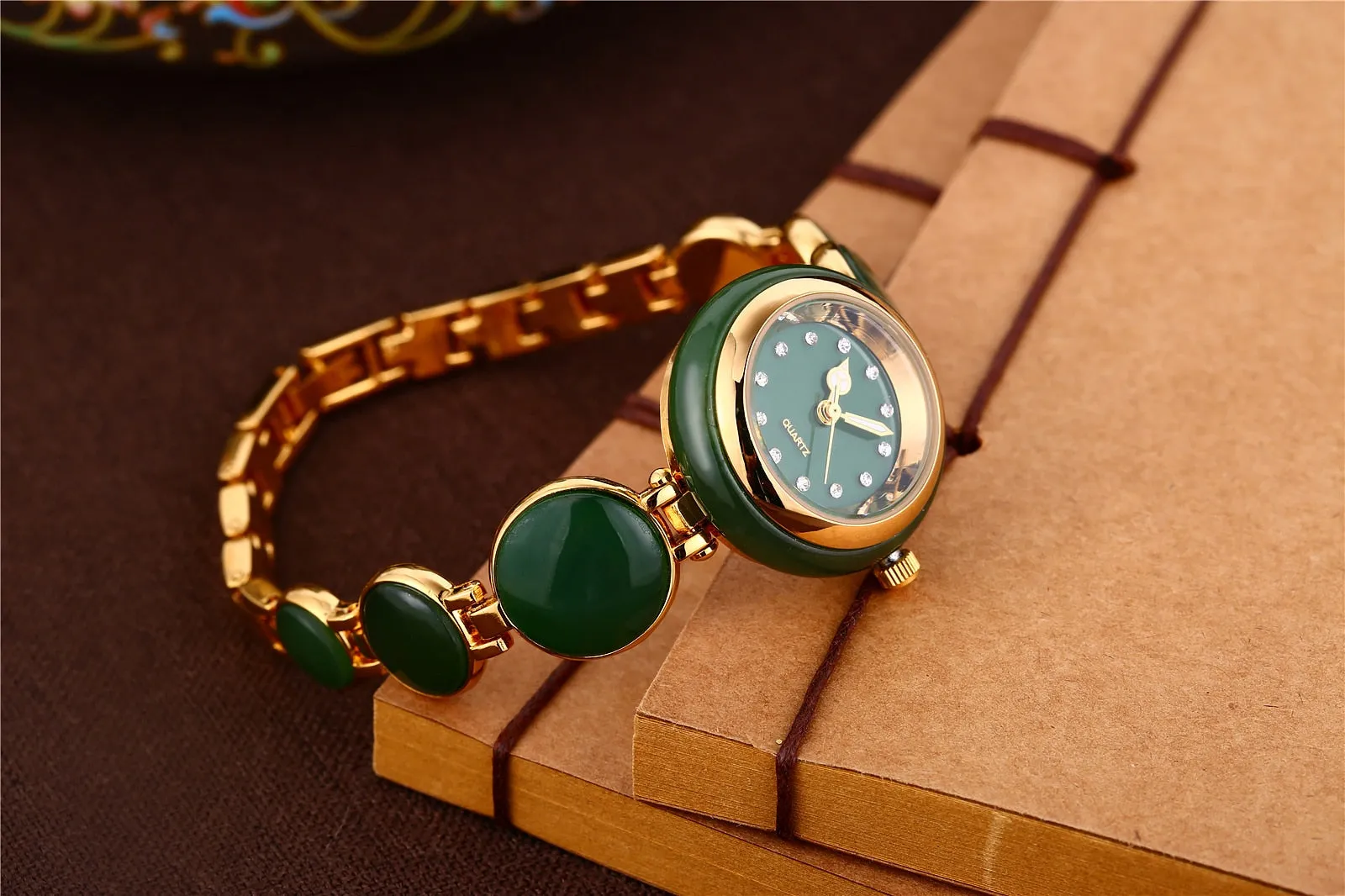 Women's Natural Hetian Jade Stainless Steel Waterproof Wrist Watch
