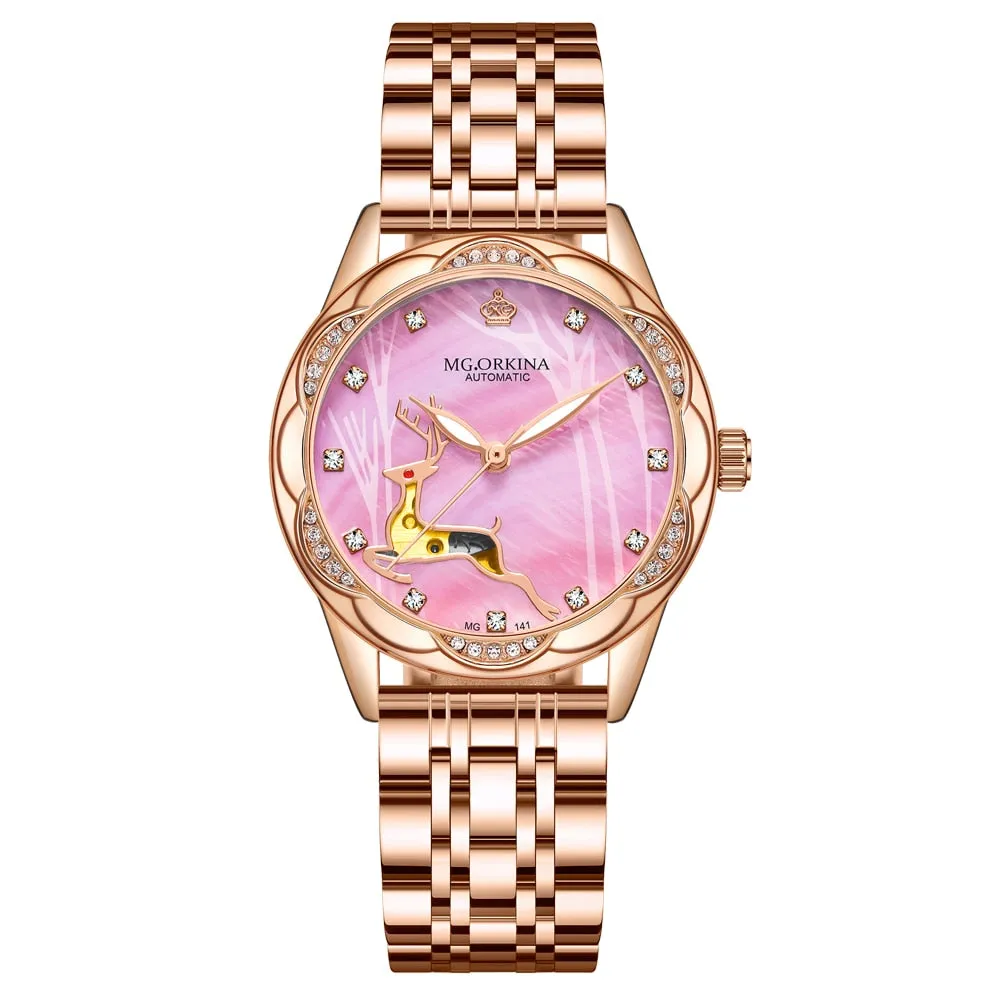 Women's Stainless Steel Crystal Diamond Luminous Hands WristWatch